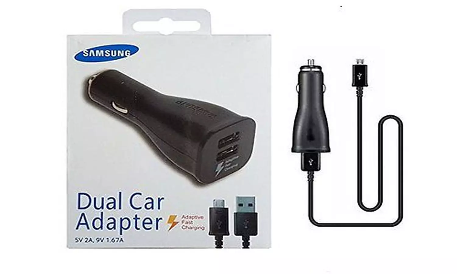 Original Samsung Car Charger Dual Port Adaptive Rapid Fast Charger 