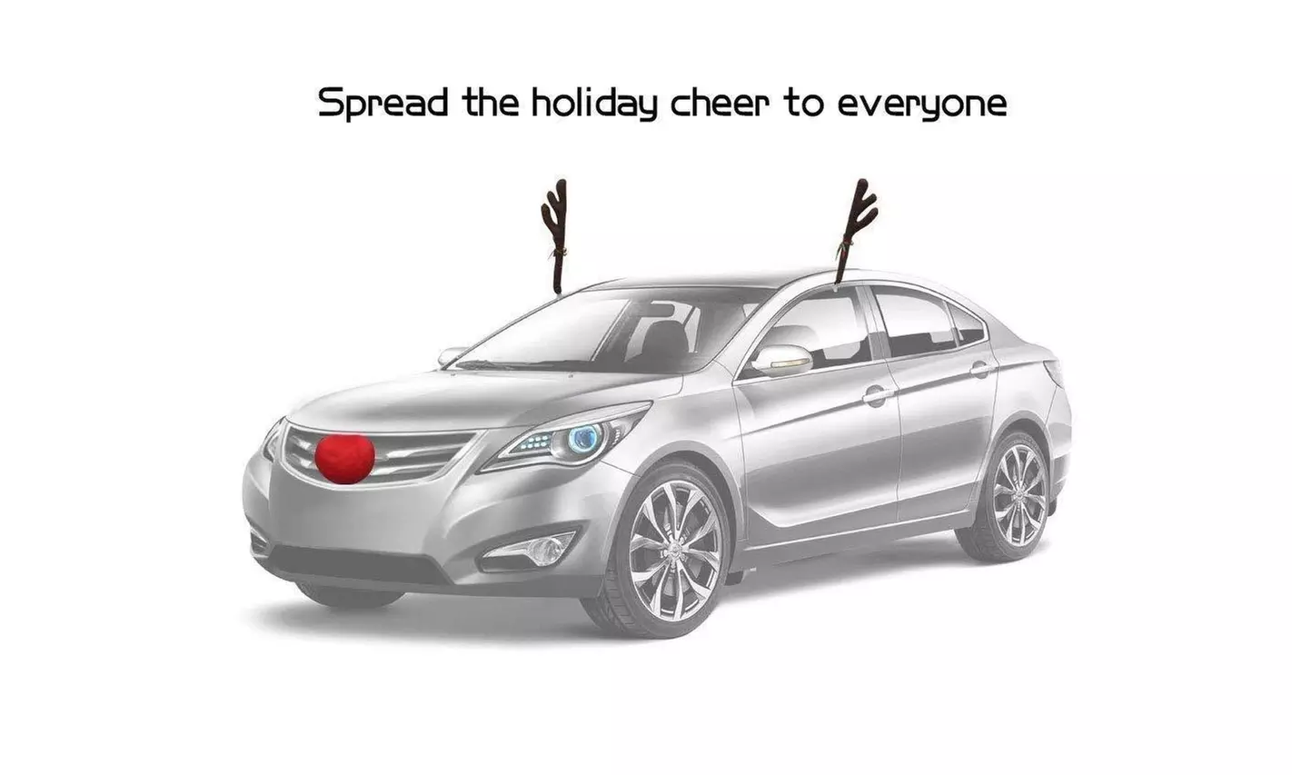 Christmas Car Decoration Plush Rudolf Reindeer Car Antler Red Nose Jingle Bells - Second Medium