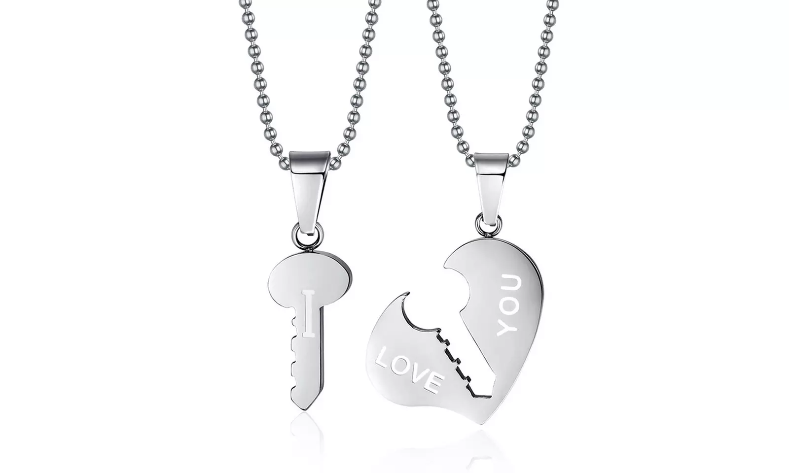 Stainless Steel His & Hers Matching Set 'I Love You' Couple Pendant Necklaces - Primary Image