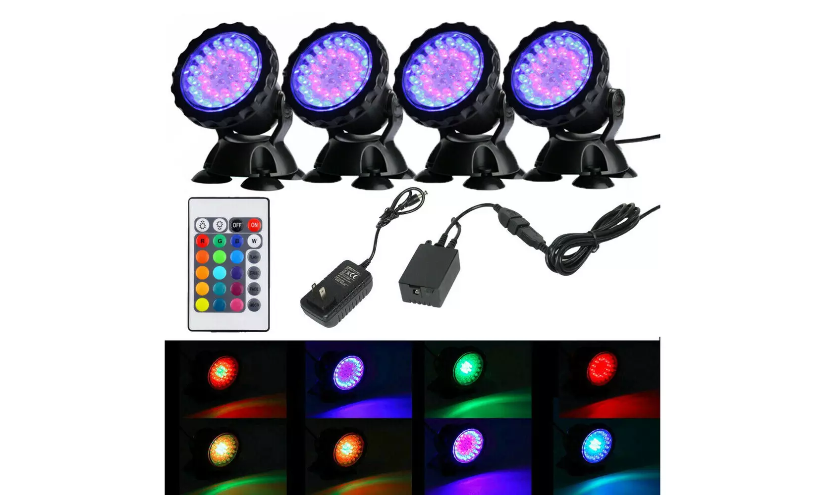 Submersible 36 LED RGB Pond Spot Lights Underwater Pool Fountain IP68 IR Remote - Primary Image