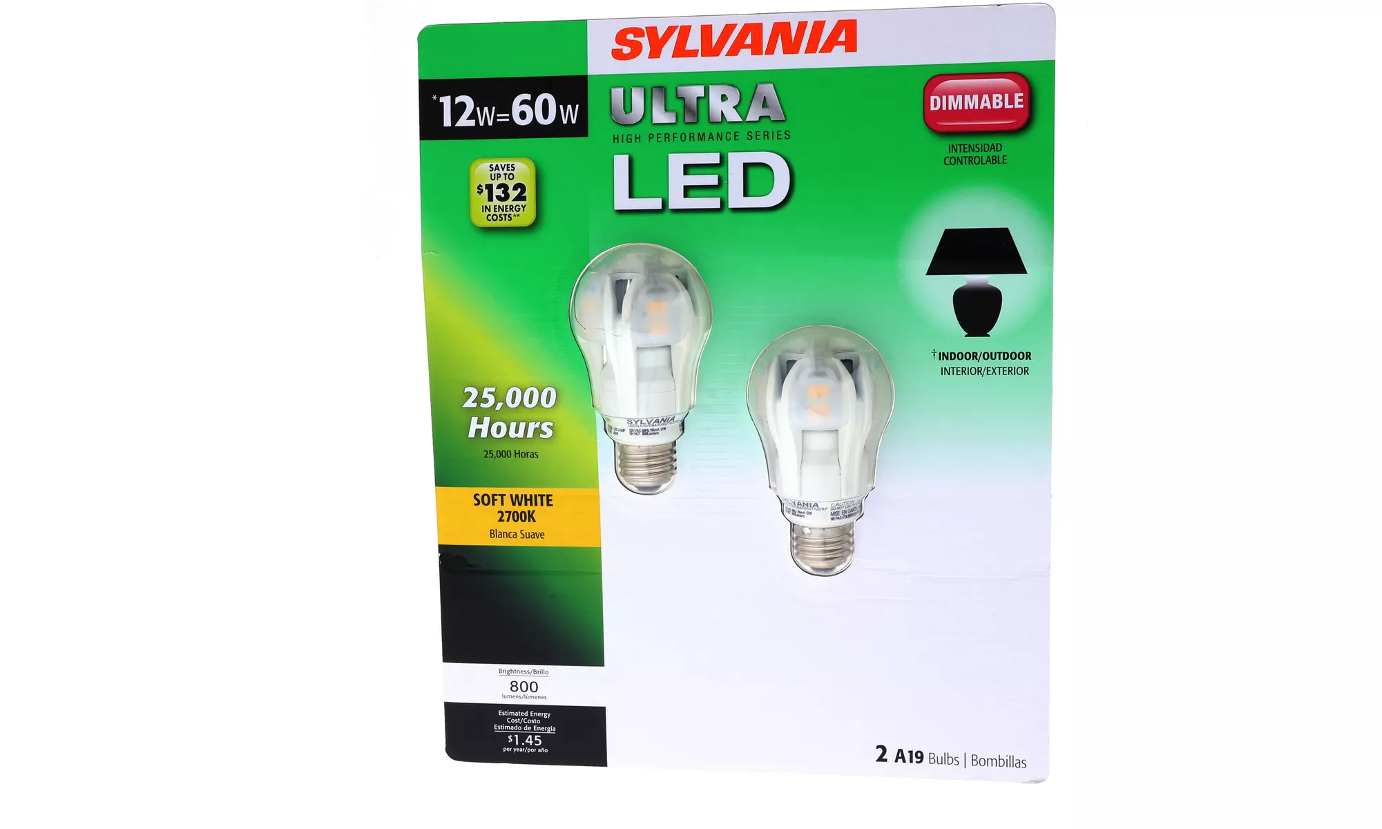 Sylvania ULTRA LED Dimmable 12W Medium Base, Soft White, 2 Bulbs - Primary Image