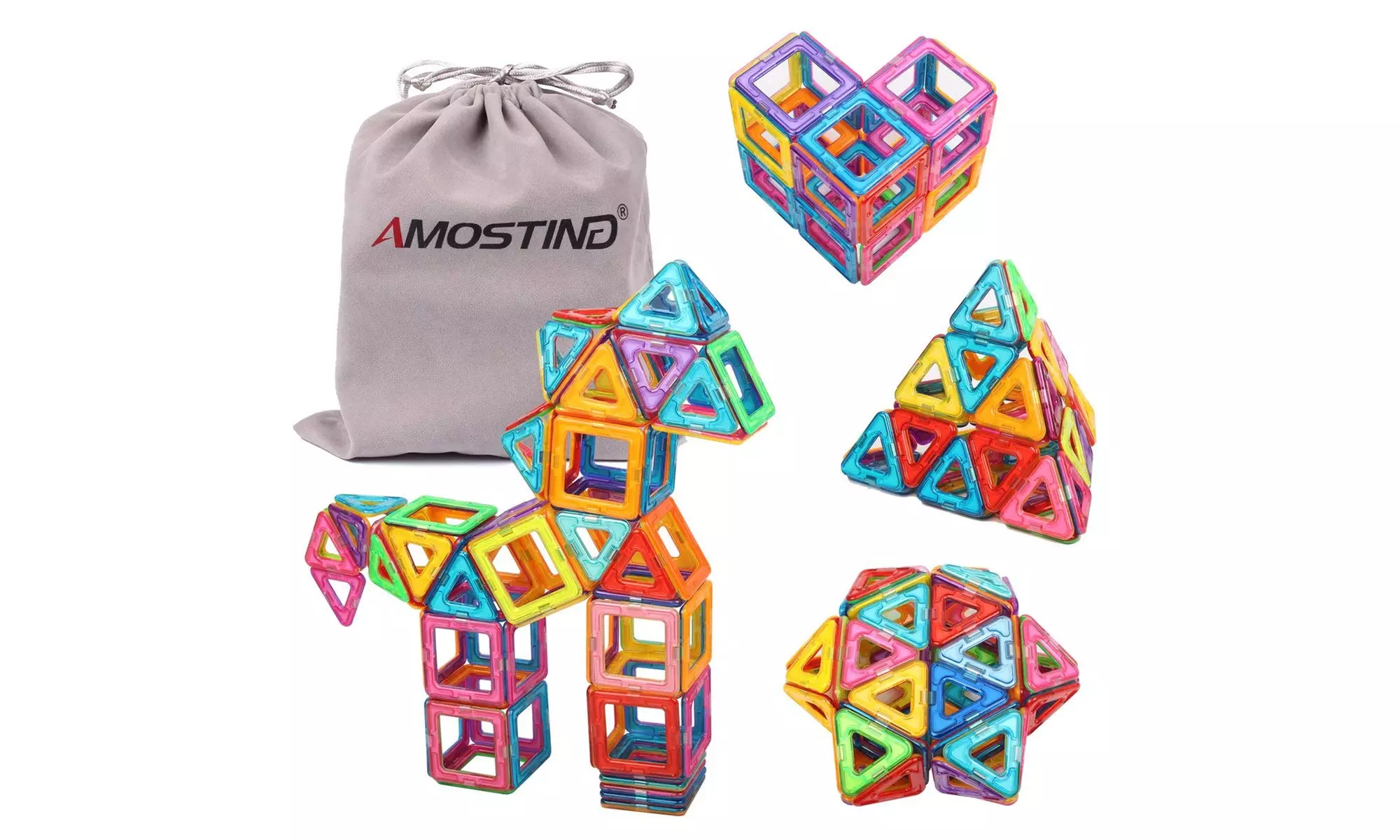 idoot Magnetic Tiles Building Blocks Set Educational Toys for Kids w/Storage Bag - Primary Image