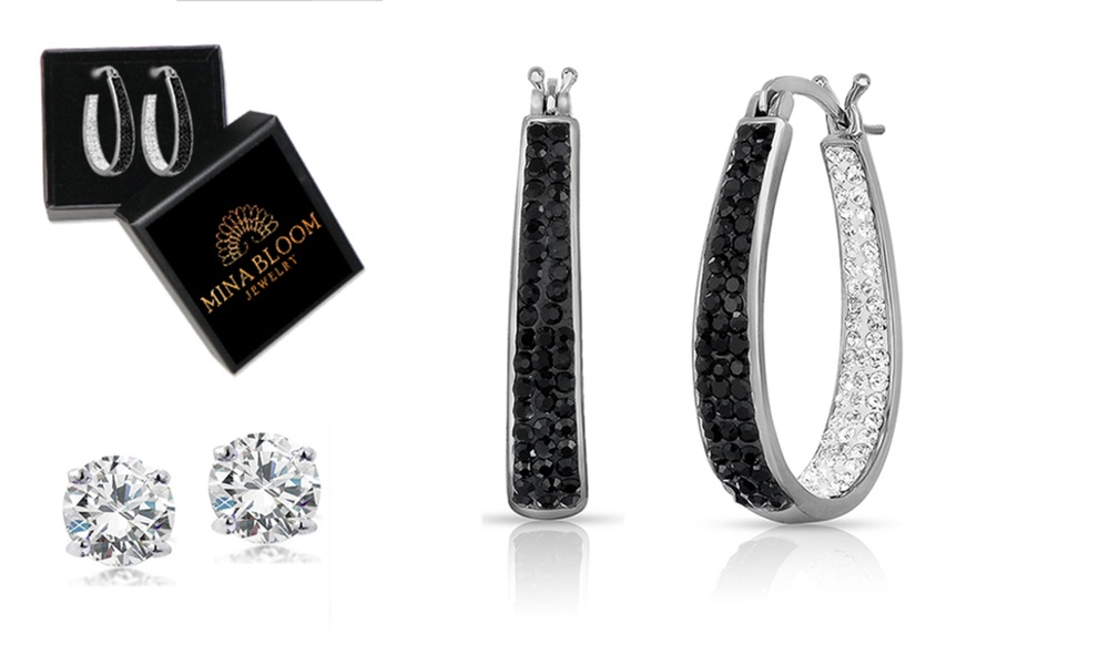 2CT Stud & Crystal Hoop Earrings With Crystals From Swarovski