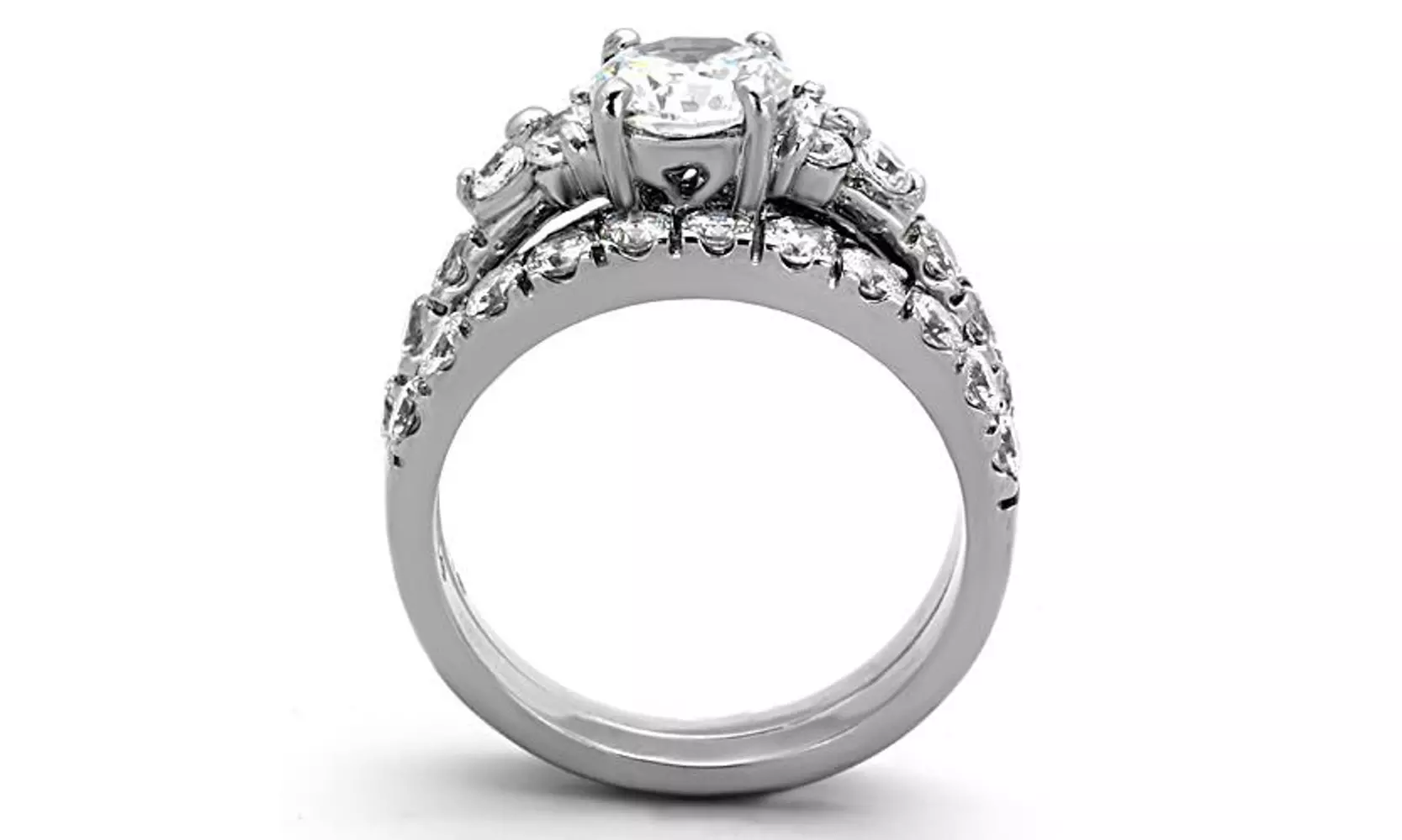 Womens 2.50ct Round Cut Cubic Zirconia and Stainless Steel Wedding Ring Set