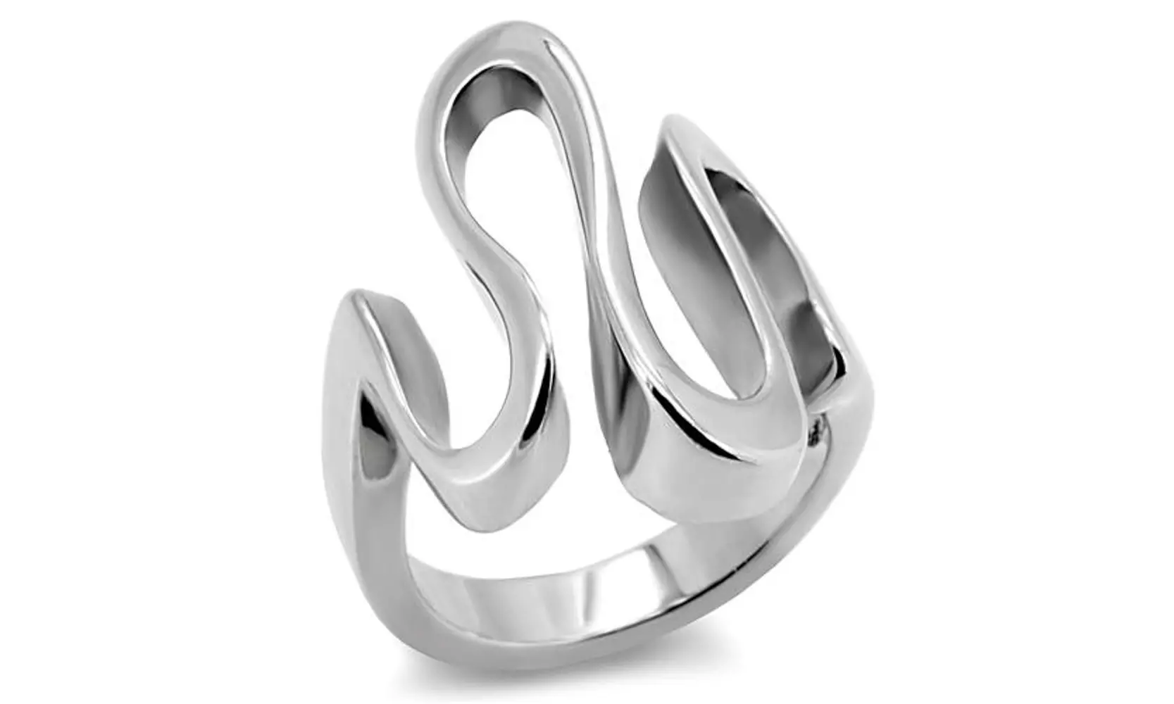 Women's High Polished Stainless Steel 316 Wave Cocktail Fashion Ring 