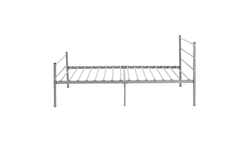 Image 19: Black Twin Size Metal Bed Frame Platform 6 Legs Headboards Furniture