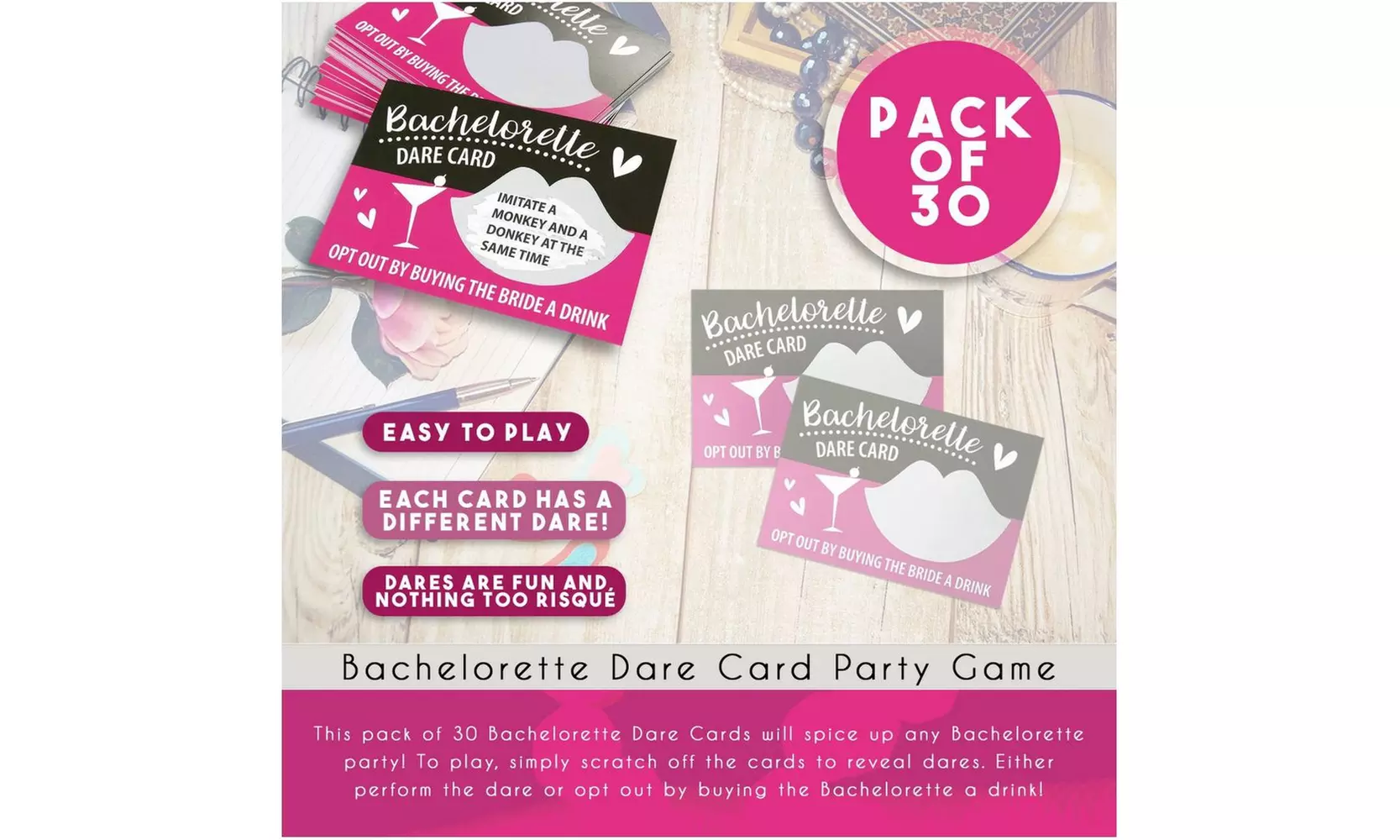30 Pack Bachelorette Dare Cards Scratch Off Party Game for Bridal Shower Party - Second Medium