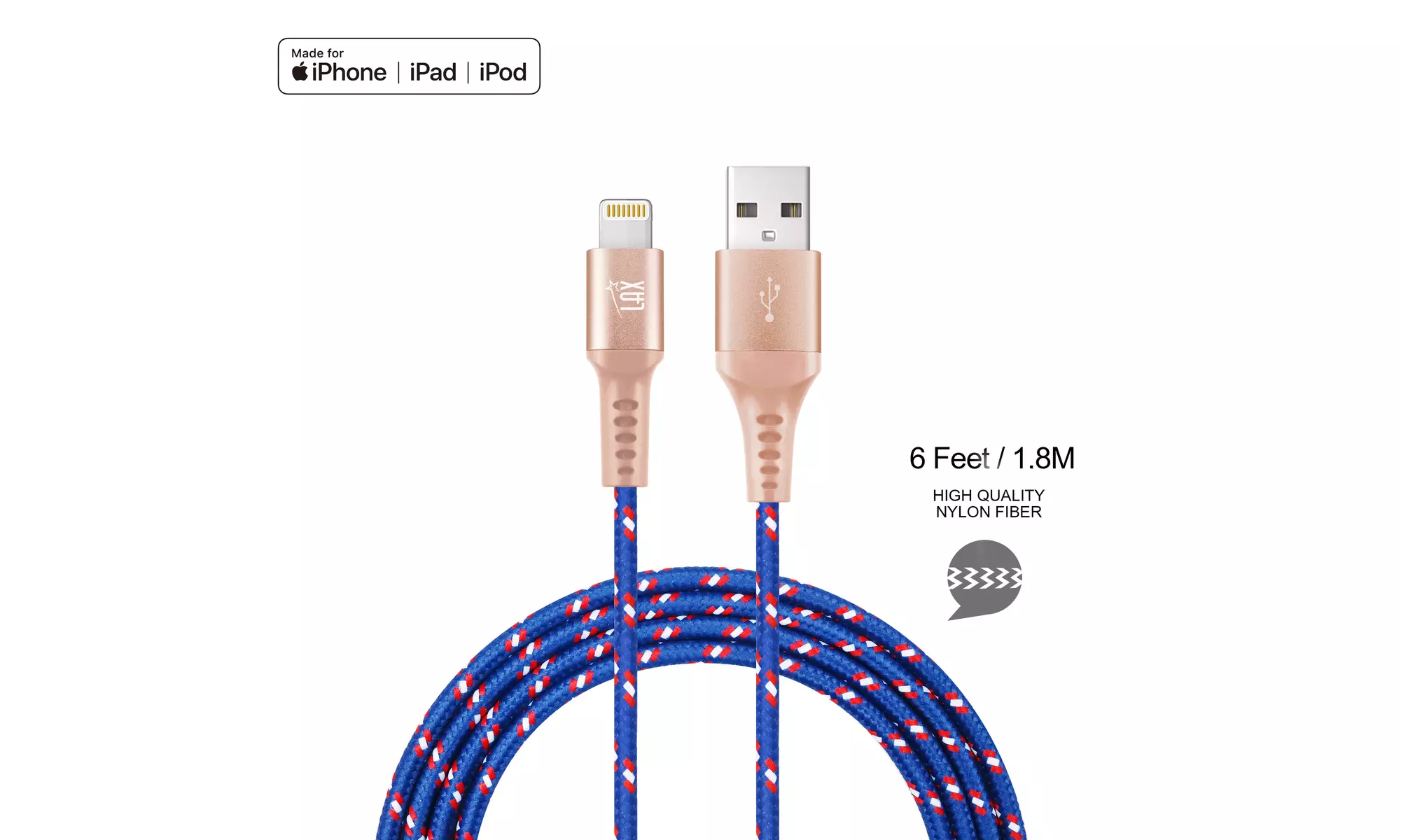 LAX Apple Certified Braided Lightning Cable for iPhone and iPad