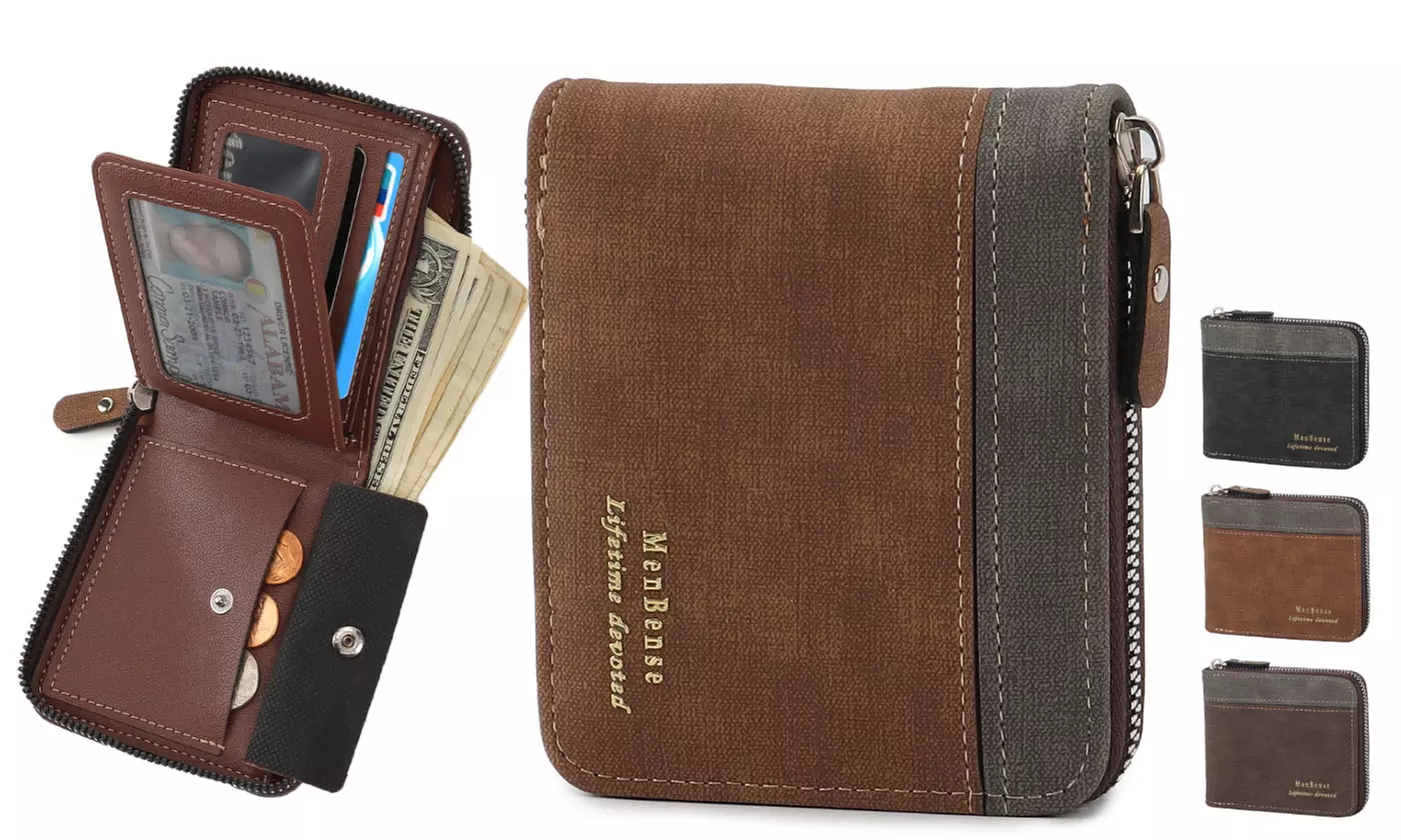 Mens PU Leather Wallet Credit Card ID Holder Zipper Purse Waterproof Pouch Bag - Primary Image