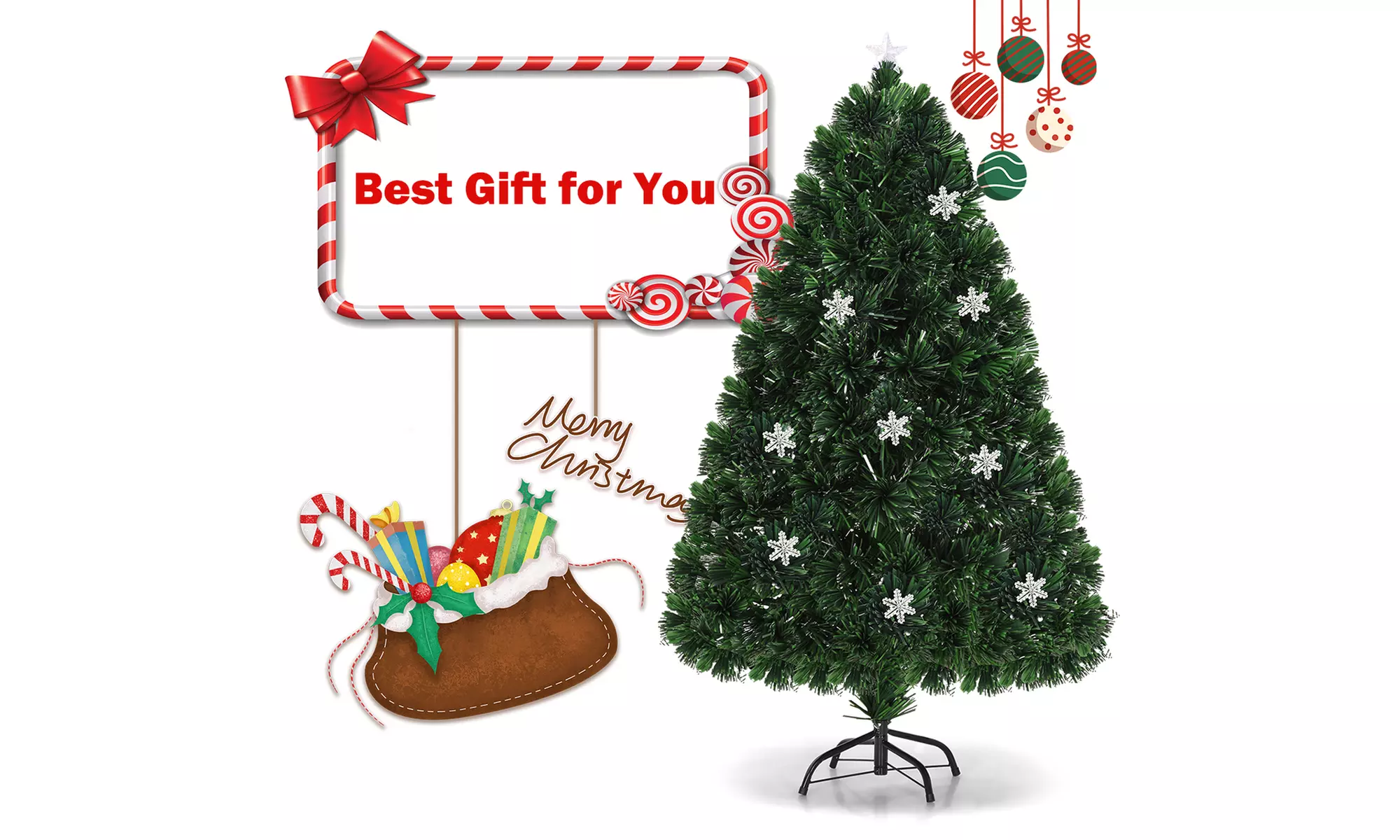 Costway 6' Pre-Lit Fiber Optic Artificial Christmas Tree w/Multi-Color Lights