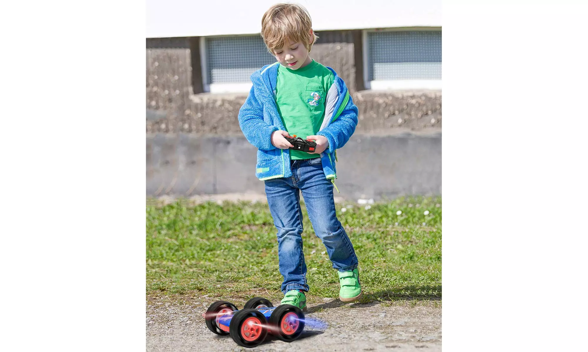 Remote Control Double Sided Stunt Race Car Flashing Lights Spins 360 Degrees - Second Medium