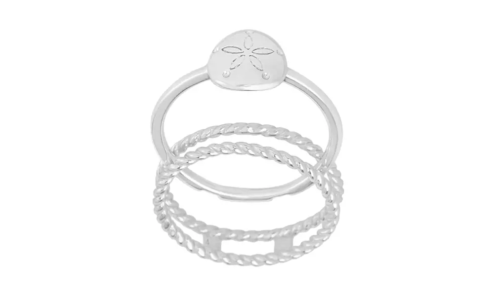 Sterling Silver Sand Dollar 3 Strand 2 Rope Polished Design Ring - Primary Image