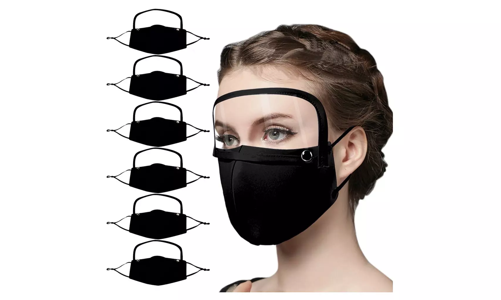 6PCS Adult Reusable Protect Face Mask with Detachable Eyes Shield - Primary Image