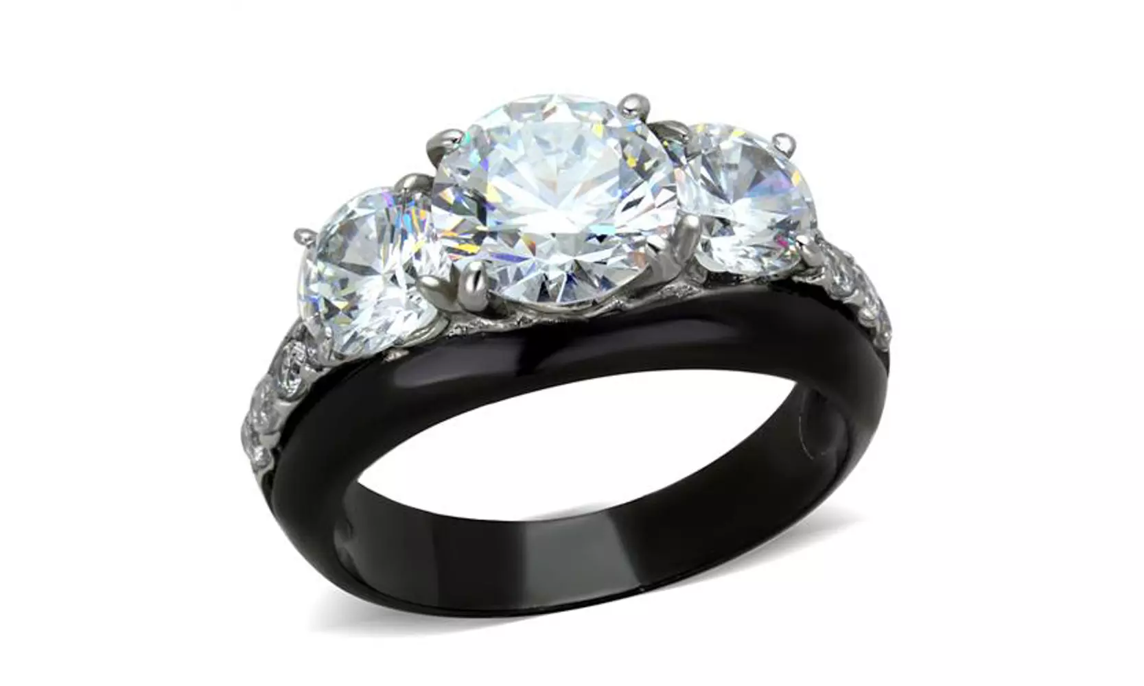Women's 4.45 Ct Round Cut Cz Black Stainless Steel Engagement Ring - Primary Image