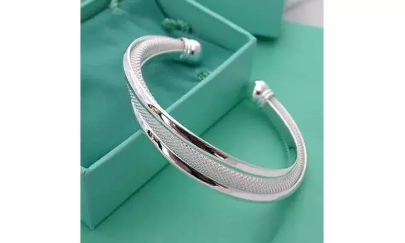 Women Jewelry 925 Sterling Silver Hypotenuse Network Bangles Cuff Bracelets - Primary Image