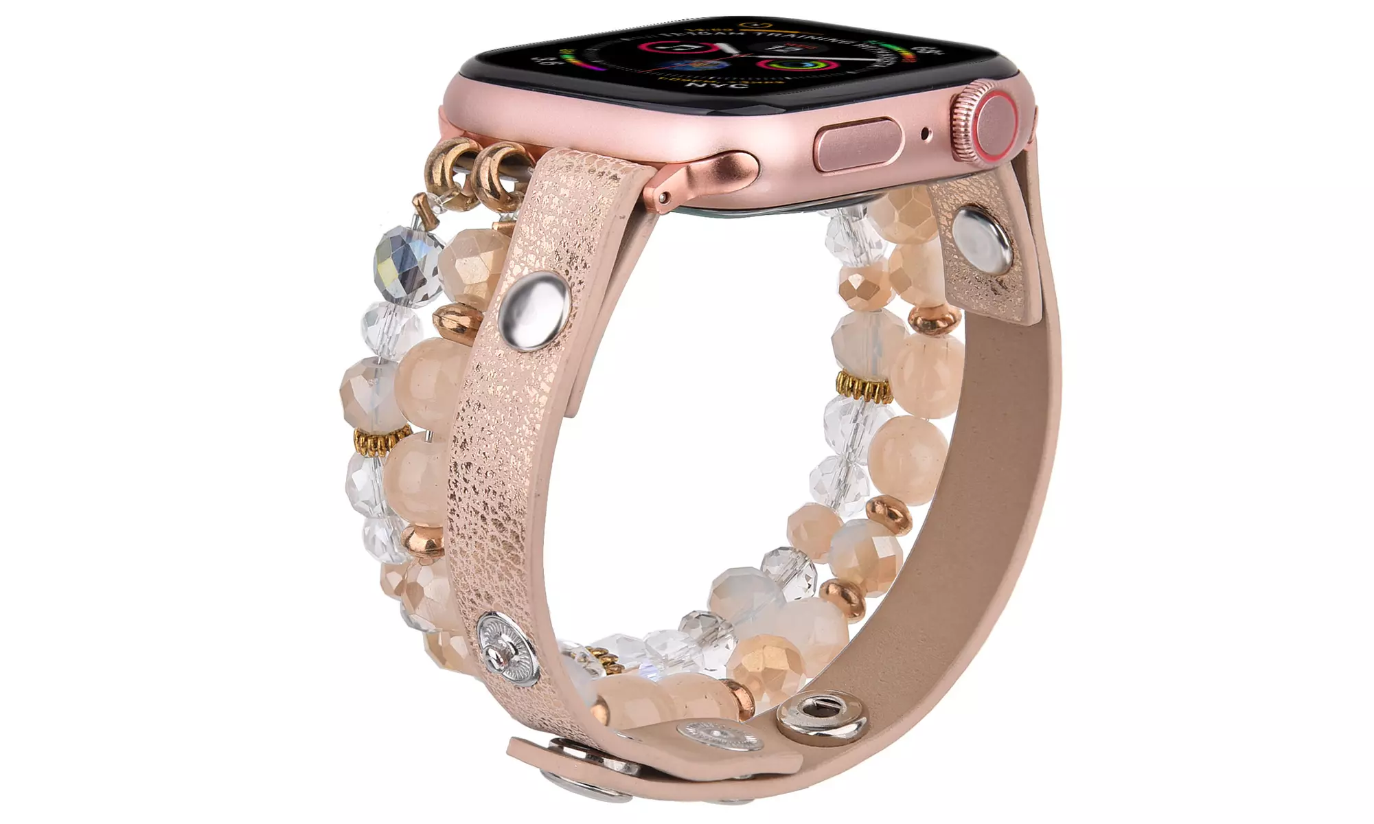 Leopard Calf Leather and Crystal Apple Watch Band All Series