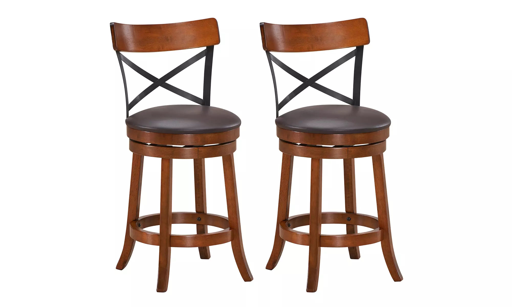 Costway Set of 2 Bar Stools 25'' Dining Bar Chairs with Rubber Wood Legs Brown - Primary Image