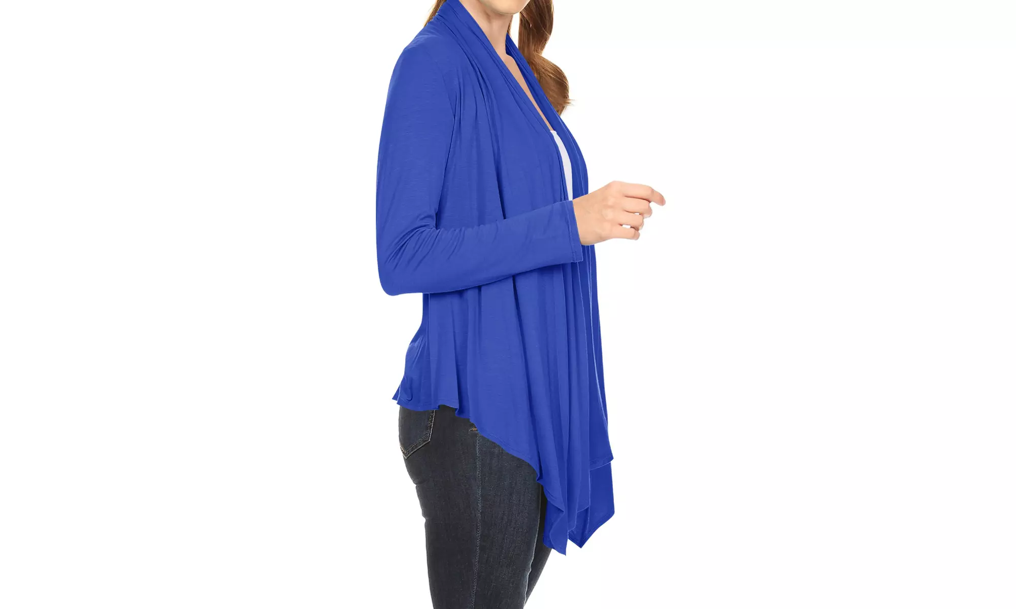 Women's Long Sleeve Draped Neck Open Front Solid Cardigan 