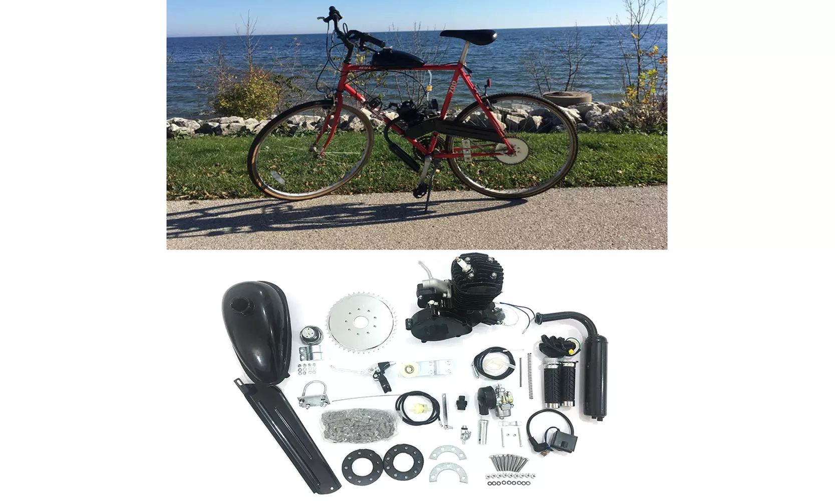 80cc 2 Stroke Motor Engine Kit Gas for Motorized Bicycle Bike Black New - Primary Image