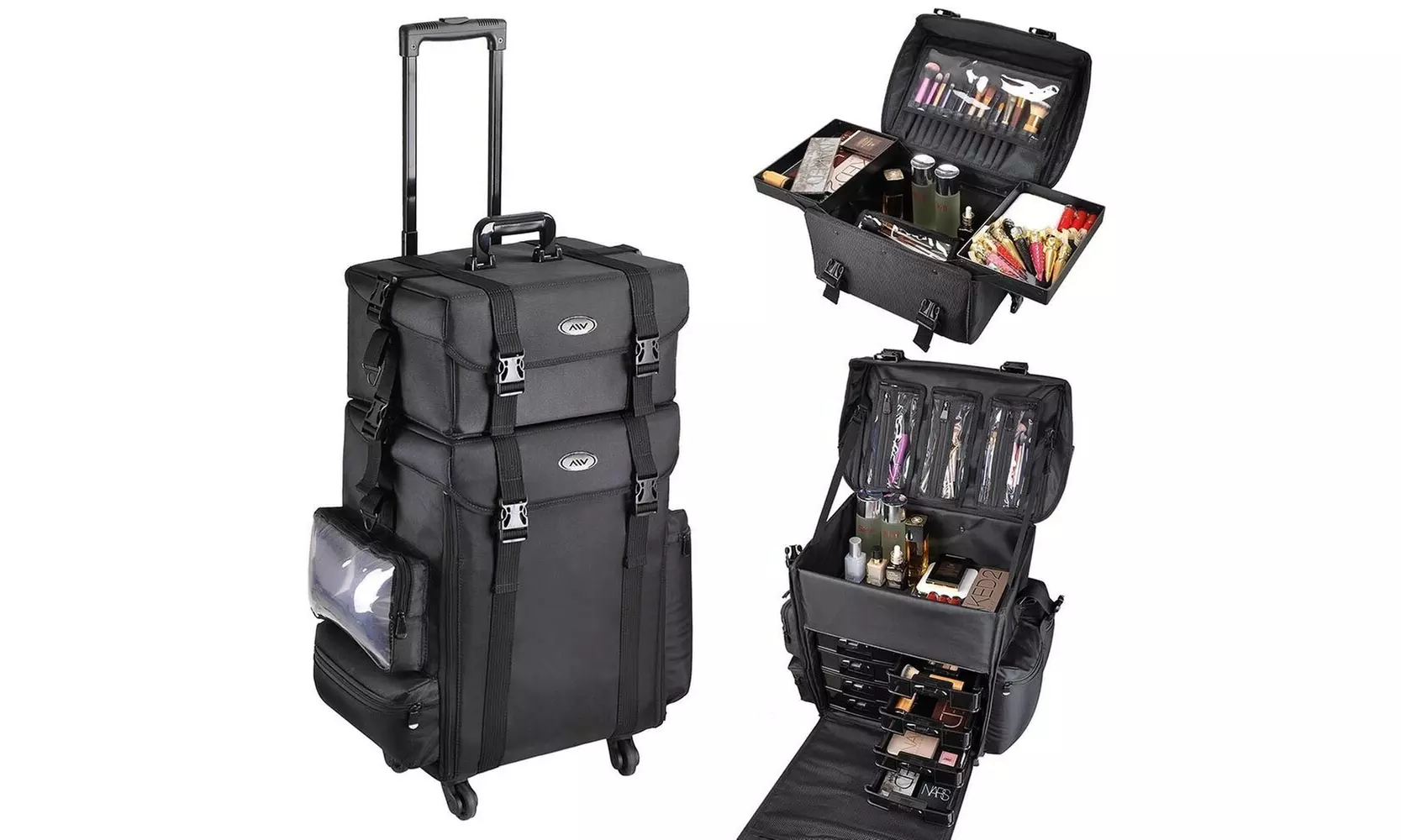 Pro 2in1 Soft Sided Rolling Makeup Trolley Train Case Bag w/Drawer Artist Black - Primary Image