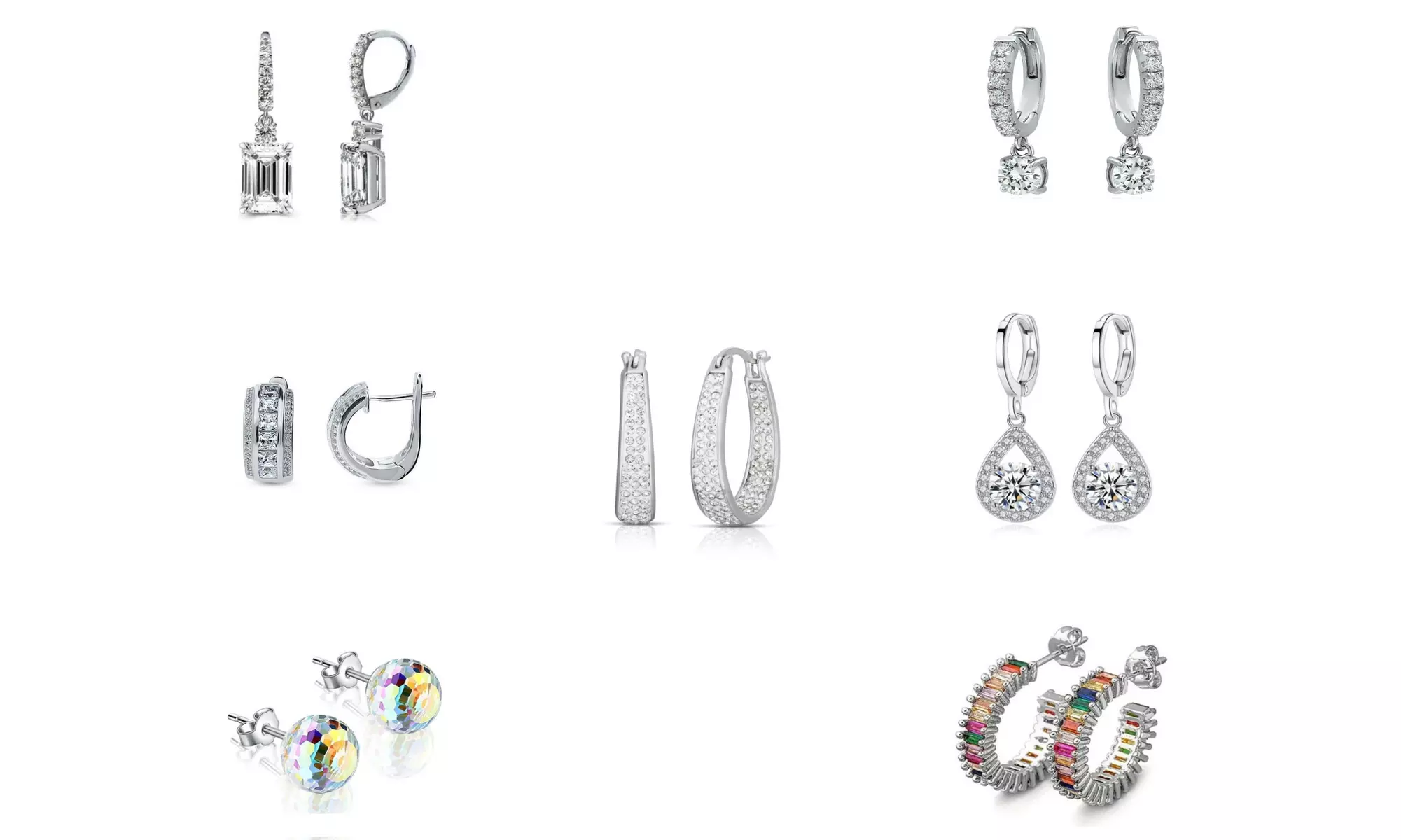 18k White Gold Plated 7 Pack Crystal Earring Set