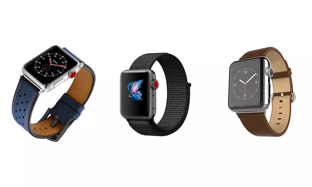 Waloo Breathable Leather, Nylon and Leather Apple Watch Band-3 Piece Bundle