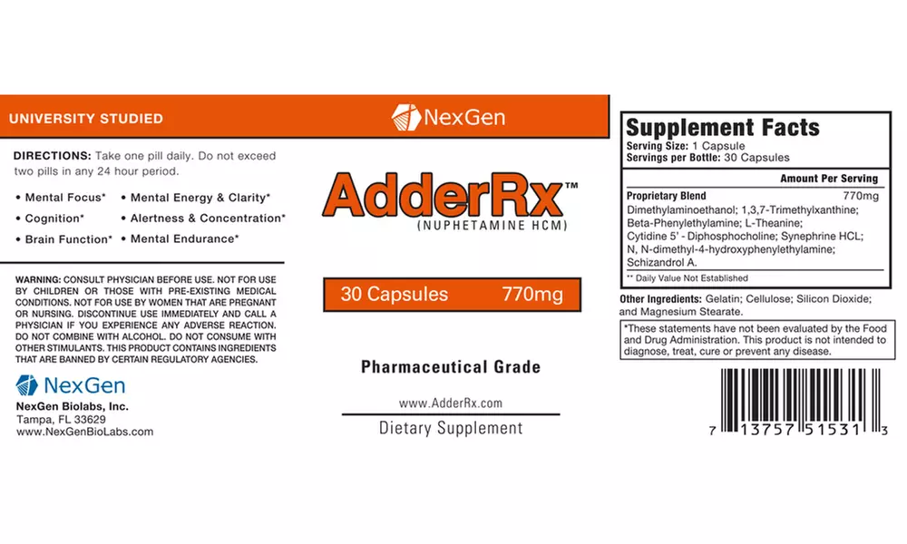  AdderRx - Powerful Stimulant Based Nootropic Energy & Focus Booster 2 Pack - Second Medium