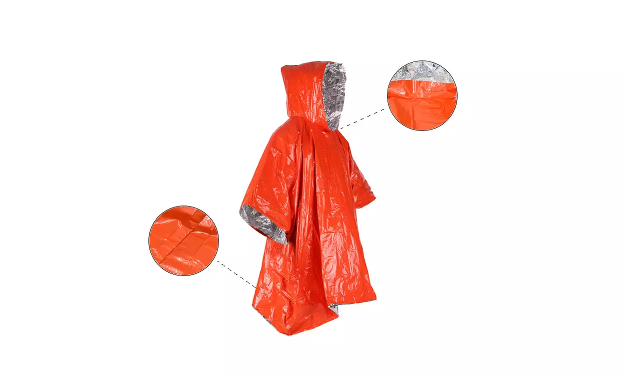 Reusable Mylar Thermal Blanket Poncho Emergency Survival Rain Camping Gear