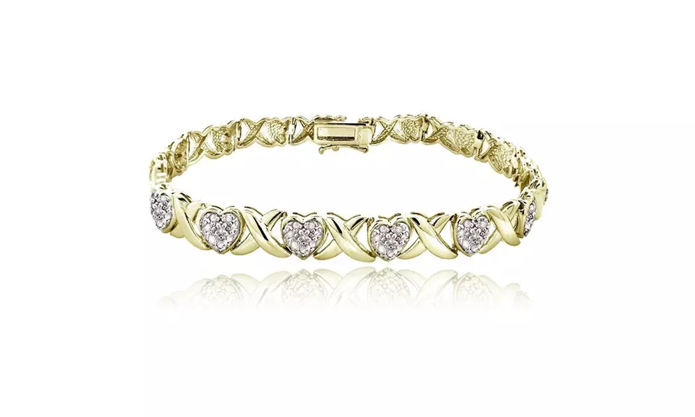 1.00 Carat Diamond X & Heart Tennis Bracelet in Gold Tone - Second Medium