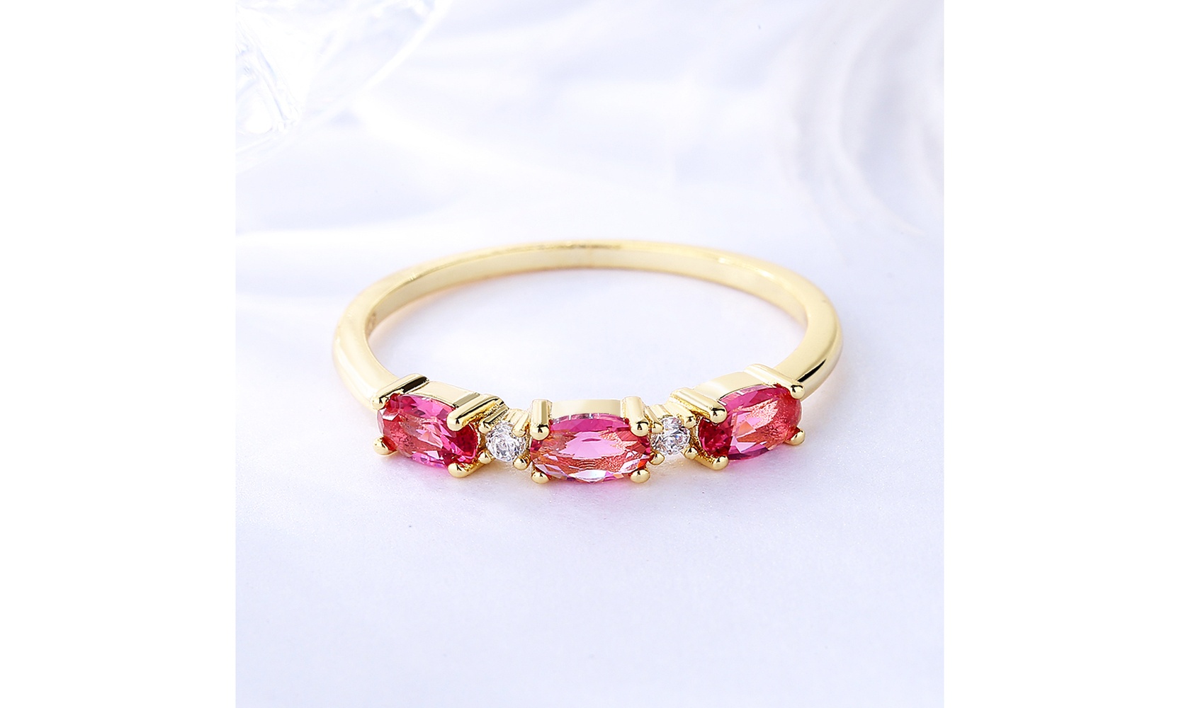 14K Gold over Sterling Silver Triple Stone Garnet Ring