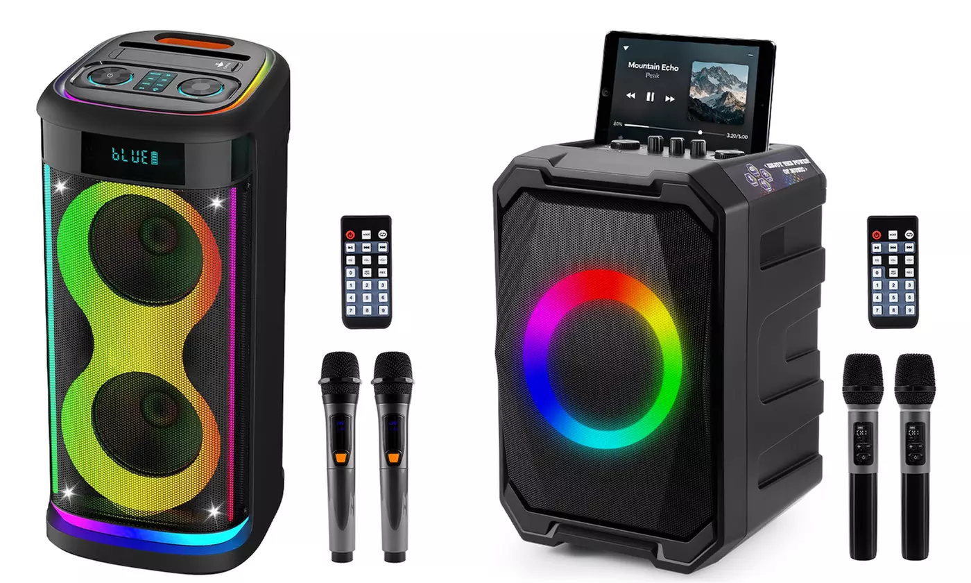 iMounTEK Portable Wireless Party Speaker with LED Light Wireless Mic Remote