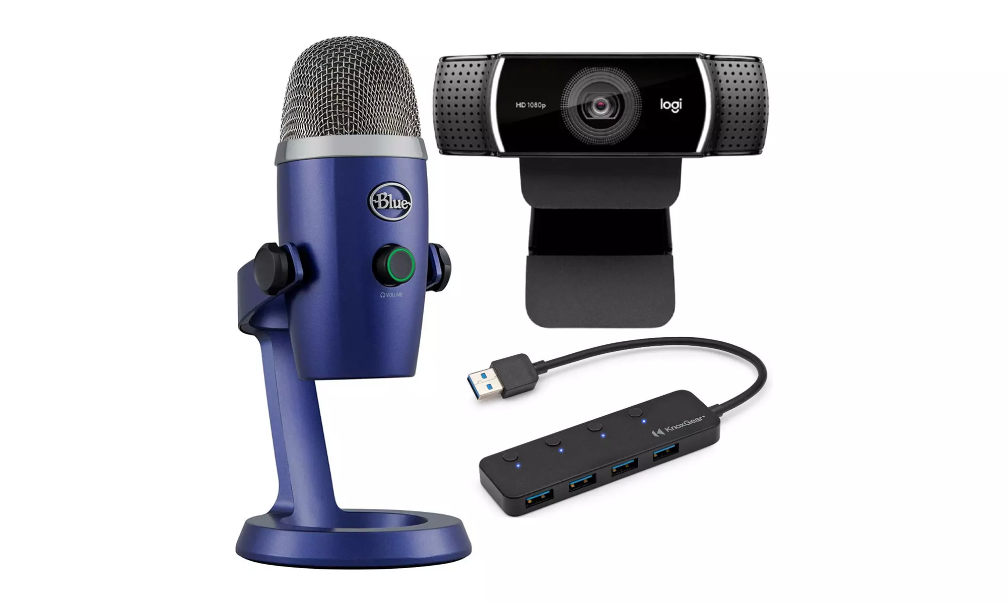 Blue Mic Yeti Nano Mic (Vivid Blue) with Logitech C922 Pro Webcam and USB Hub - Primary Image