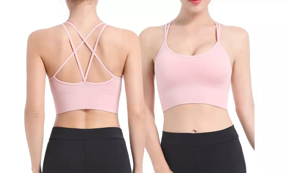 Wireless Cross Back Sport Strappy Padded Bras for Yoga Workout Fitness