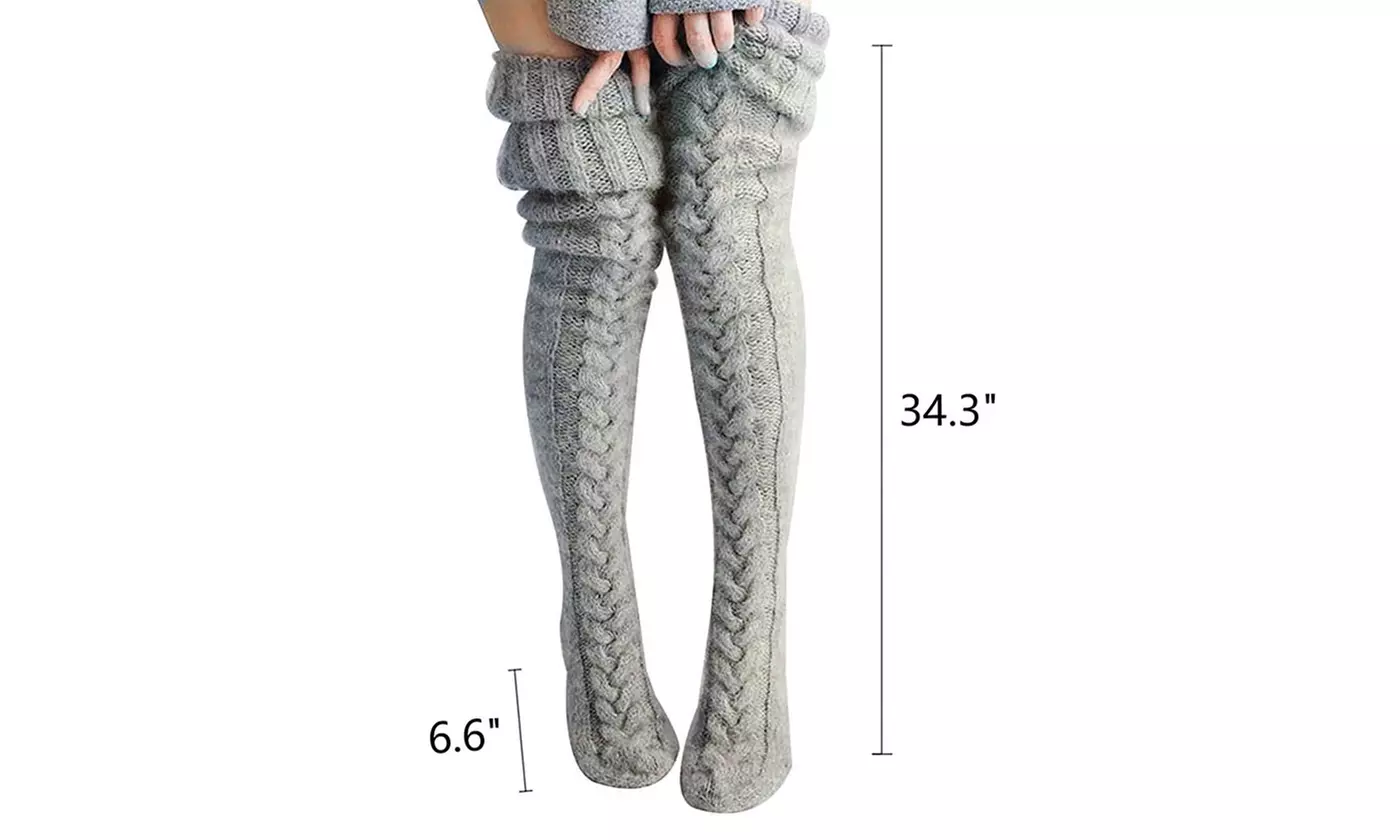 Women's Cable Knitted Thigh High Boot Socks Extra Long Winter Leg Warmers