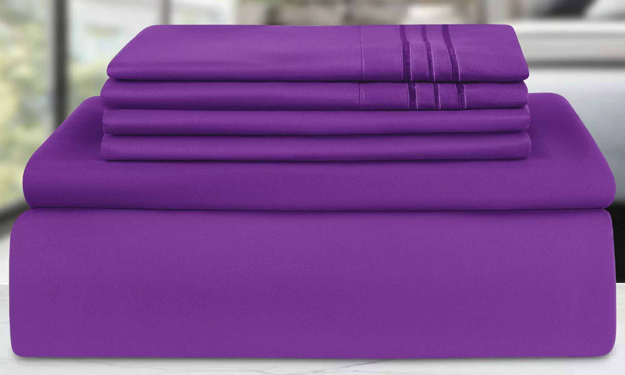 Lux Decor 6pc Wrinkle Free Microfiber Bed Sheet Set with Embroidered Pillowcases