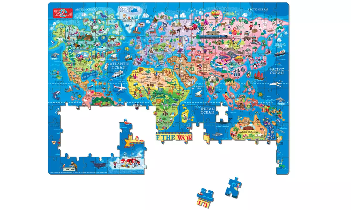 200 Piece Jigsaw Puzzle For Kids Teens -Educational Geography World Map Cartoon - Second Medium