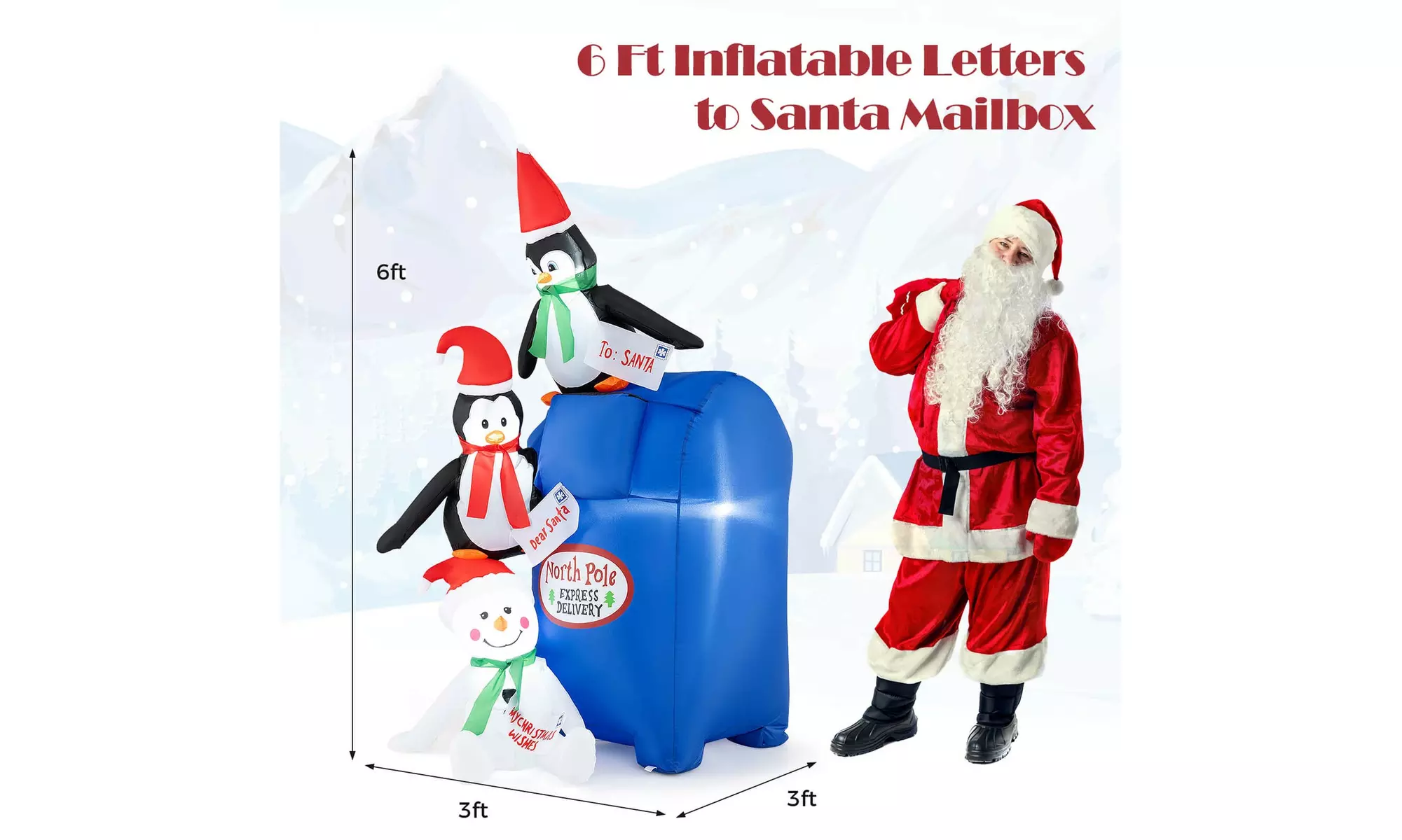 Costway Inflatable Christmas Santa Claus Helicopter Snowman Penguin Lights