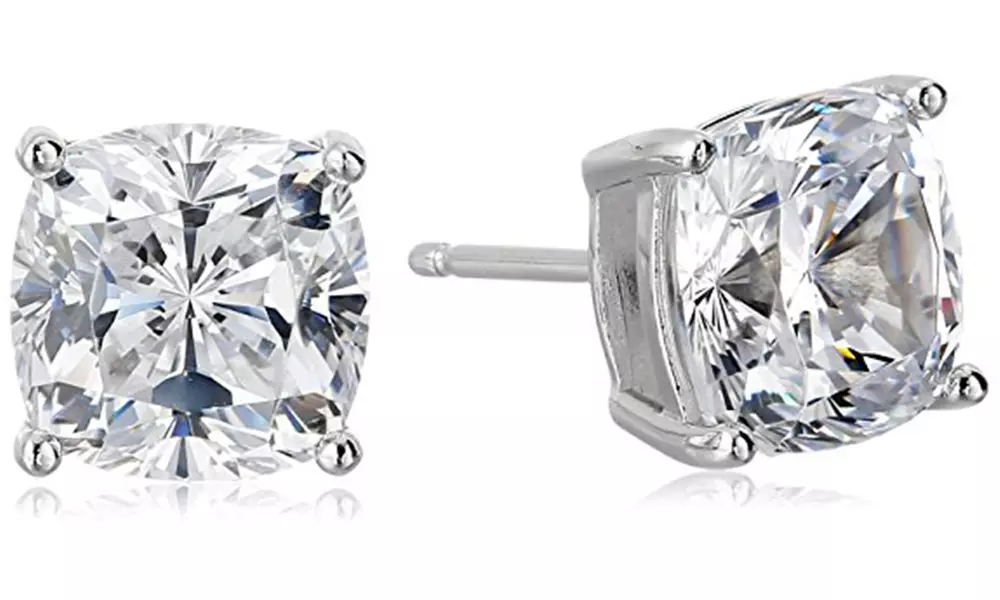 Platinum Plated Cushion Cubic Zirconia Stud Earrings
