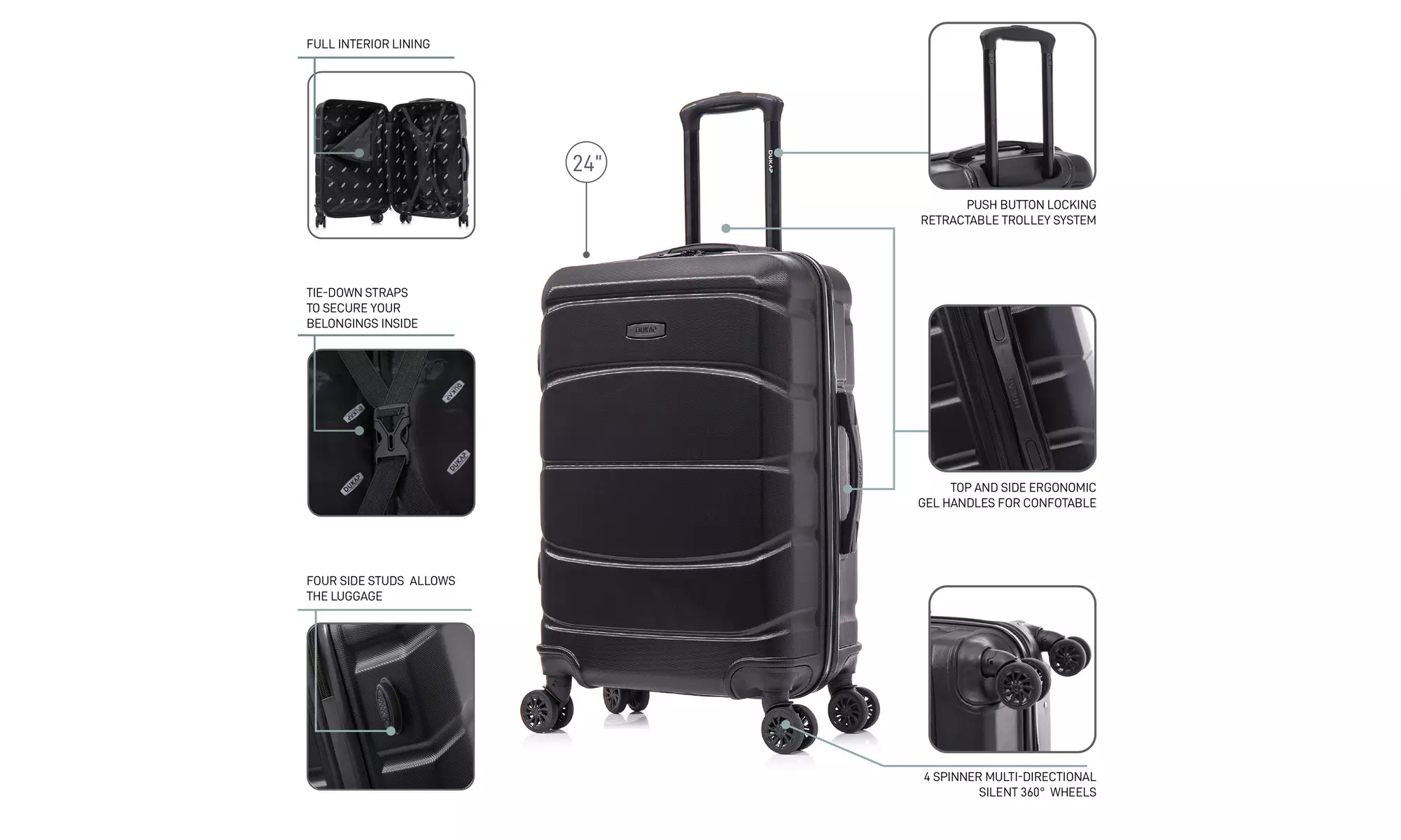 DUKAP Sense Lightweight Hardside Spinner Luggage 20"/24"/28"
