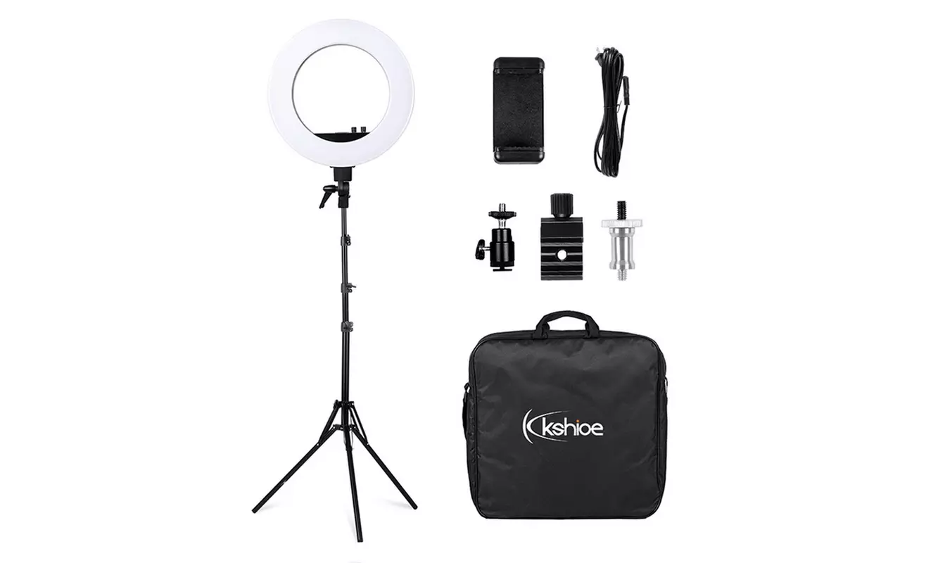 Kshioe 18" LED Video  Ring Lights and 2m Light Stands US Standard Silver - Primary Image