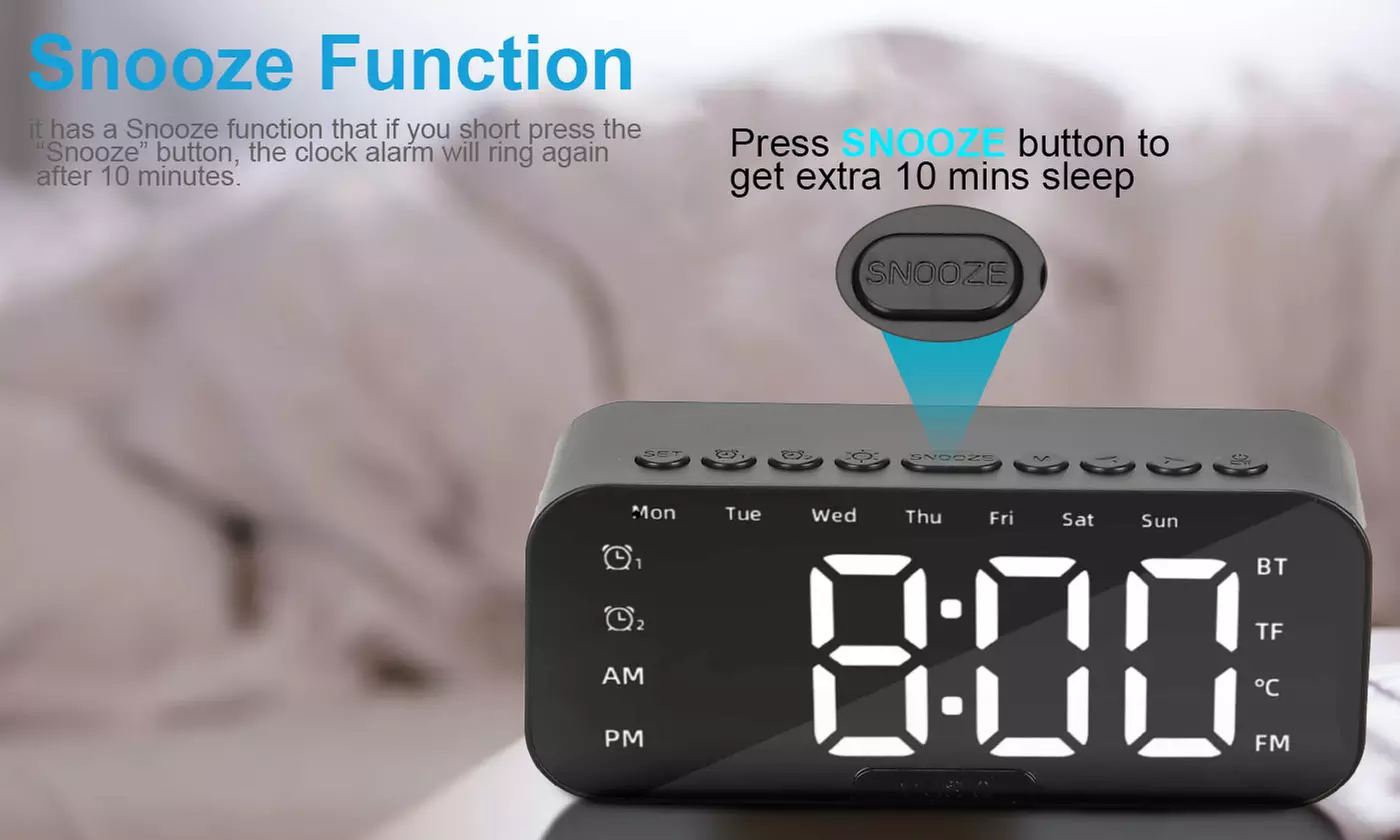 Digital Smart Alarm Clock with Bluetooth Speaker Dimmable LED Display