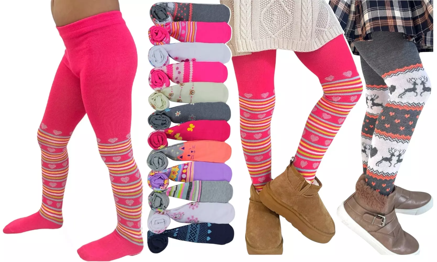 ToBeInStyle Pack of Six Kids' Classic Pull-On Assorted Warm Winter Tights