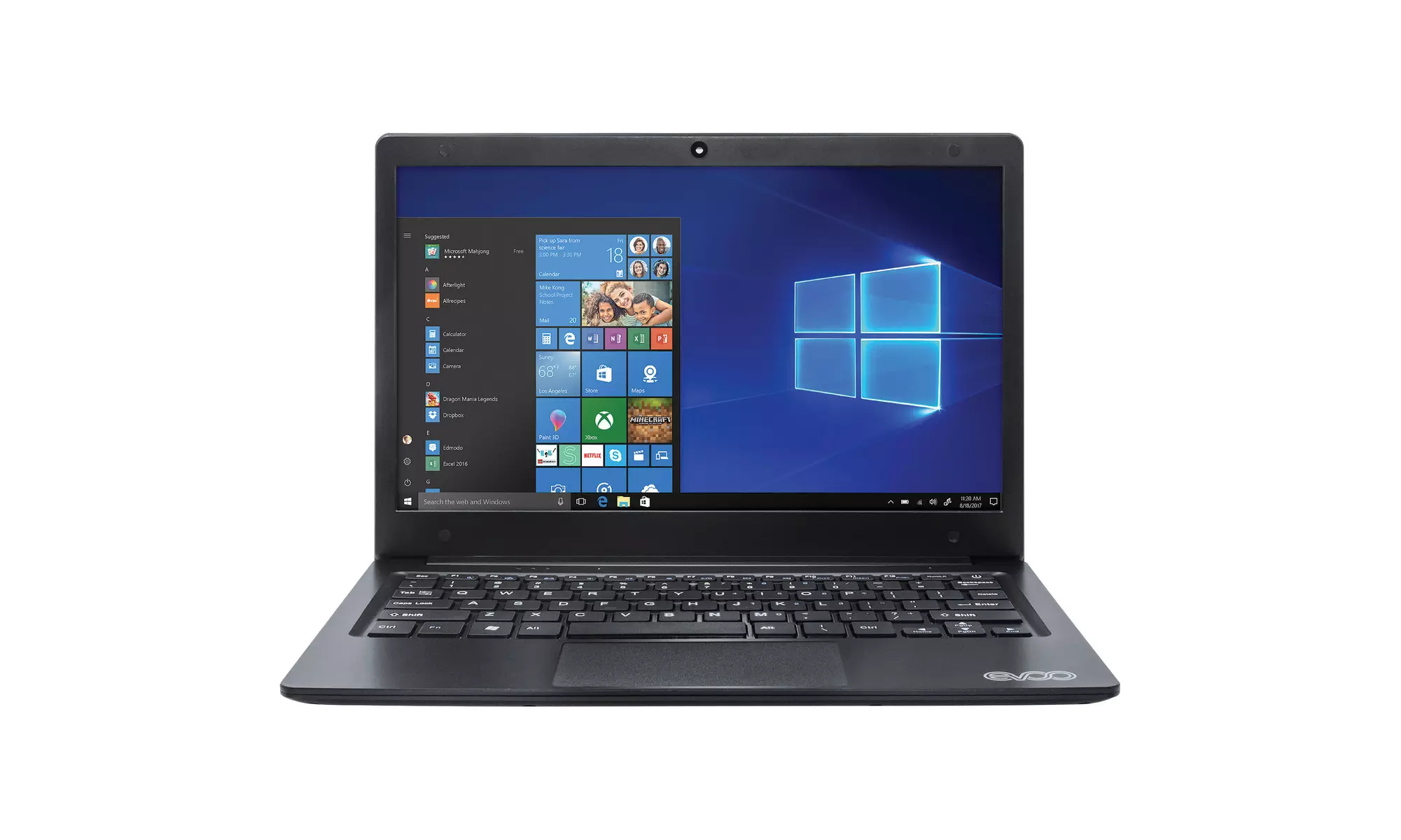 EVOO EV-C-116-1-BK Ultra Thin Laptop 11.6" Windows 10 S Quad Core 32GB Storage - Primary Image