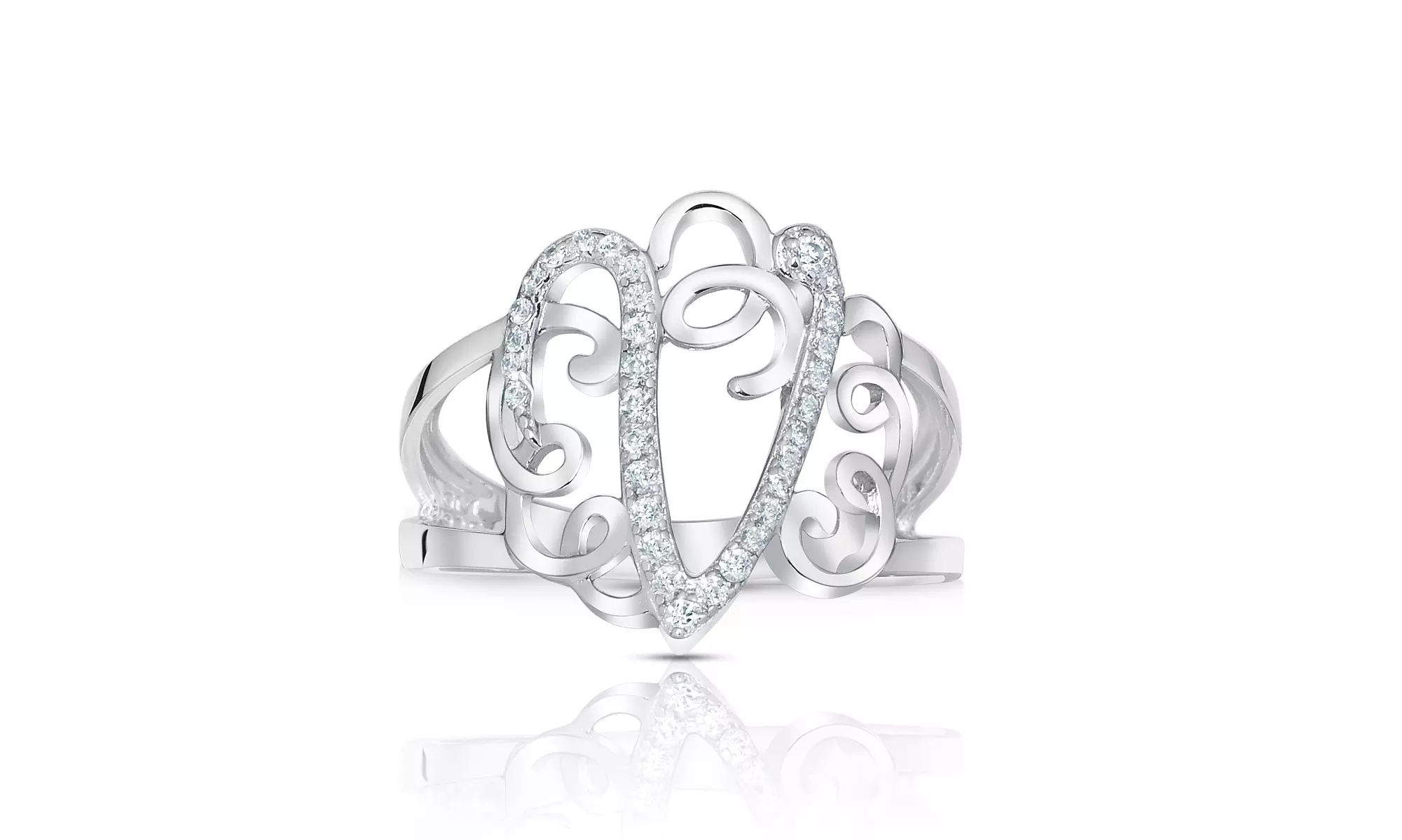 Crystal Monogram Ring in Sterling Silver