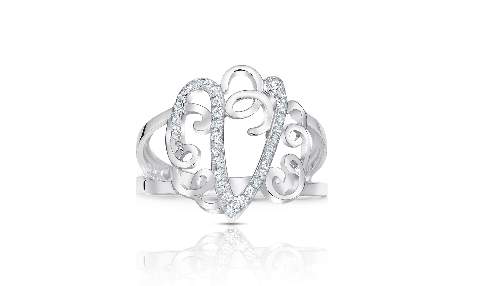 Crystal Monogram Ring in Sterling Silver