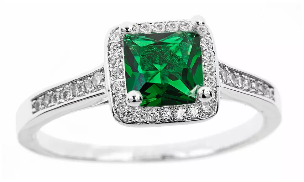Princess Cut Birthstone Halo Rings By Mina Bloom Size 6-9
