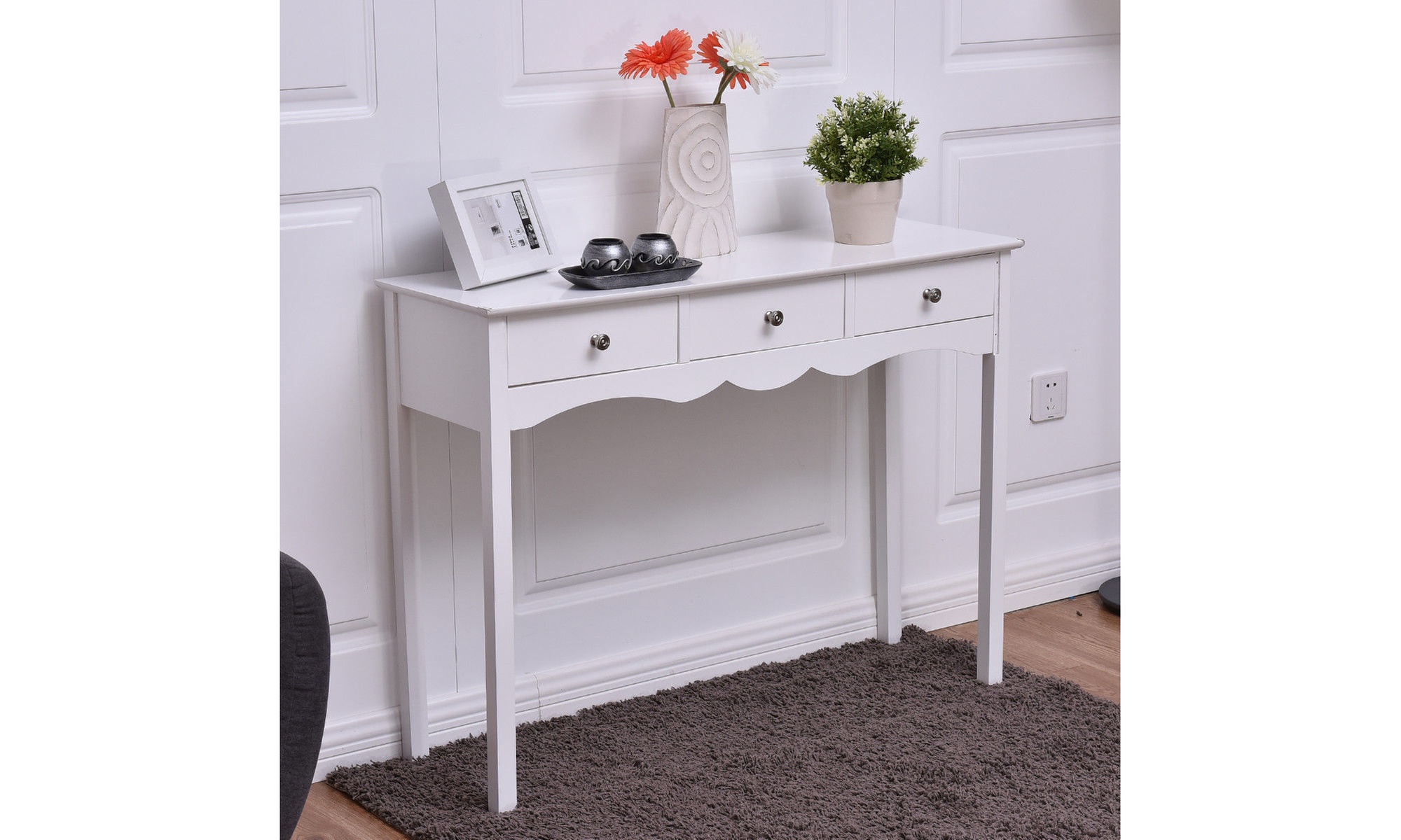 Console Table Hall table Side Table Desk Accent Table 3 Drawers Entryway White - Primary Image