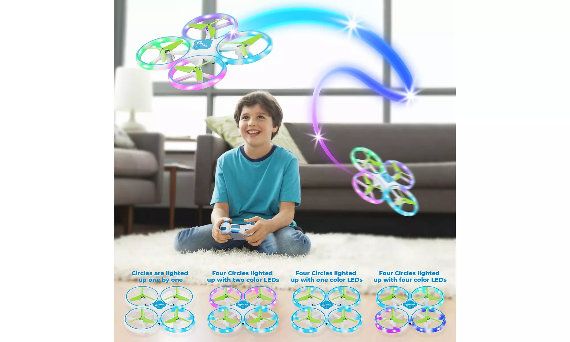 Contixo TD1 Mini Drone for Kids and Beginners, LED Light RC Drone, Dual Battery