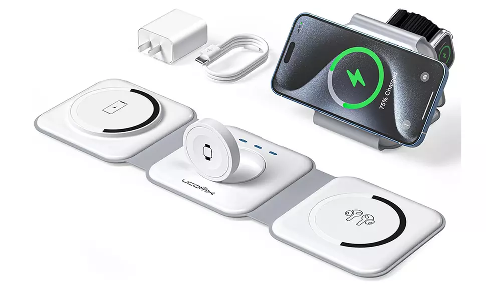 Foldable 3-in-1 Wireless Charging Station for Multiple Devices