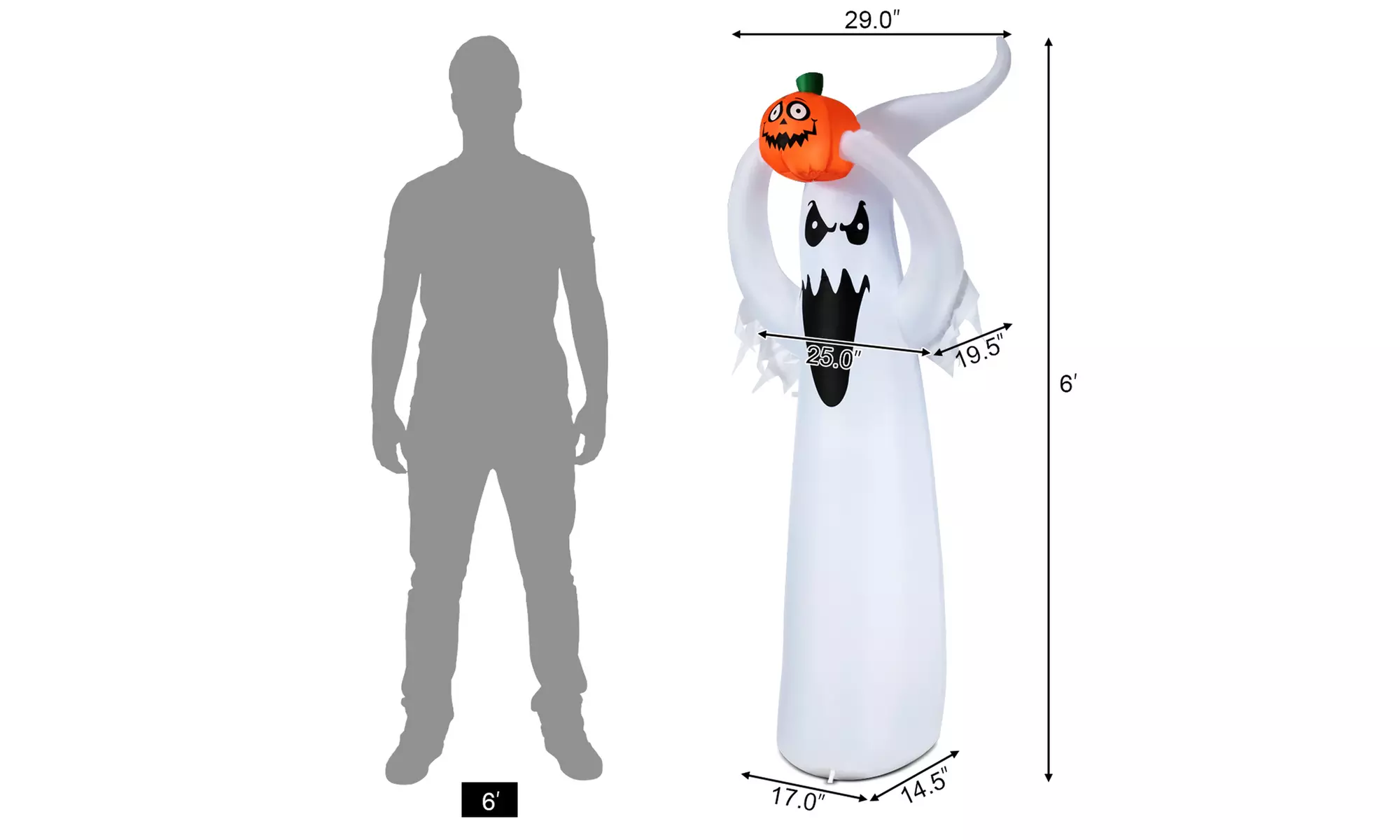 Costway 6' Halloween Inflatable Air Ghost Pumpkin LED Lights for Yard Decration